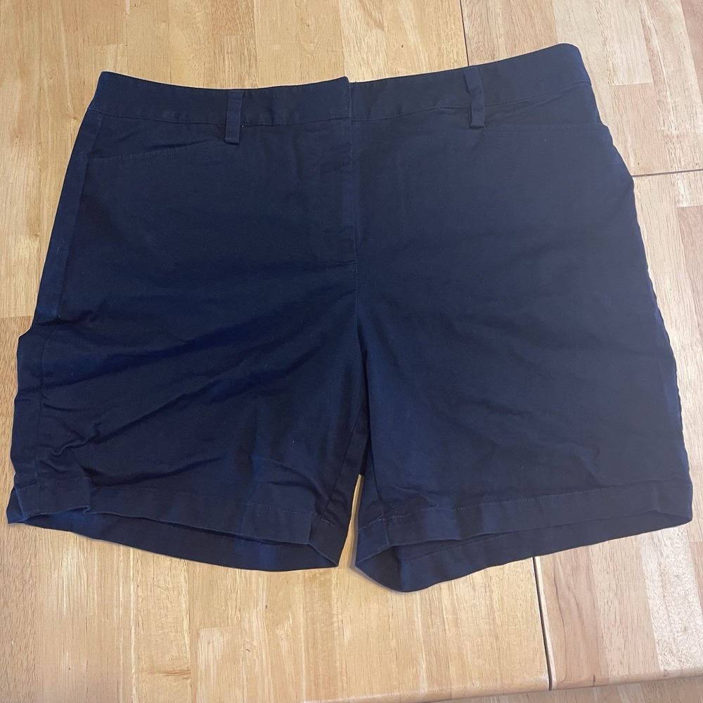 Lands End Womens Black Mid Rise‎ Chino Shorts Stretch Cotton Size 16